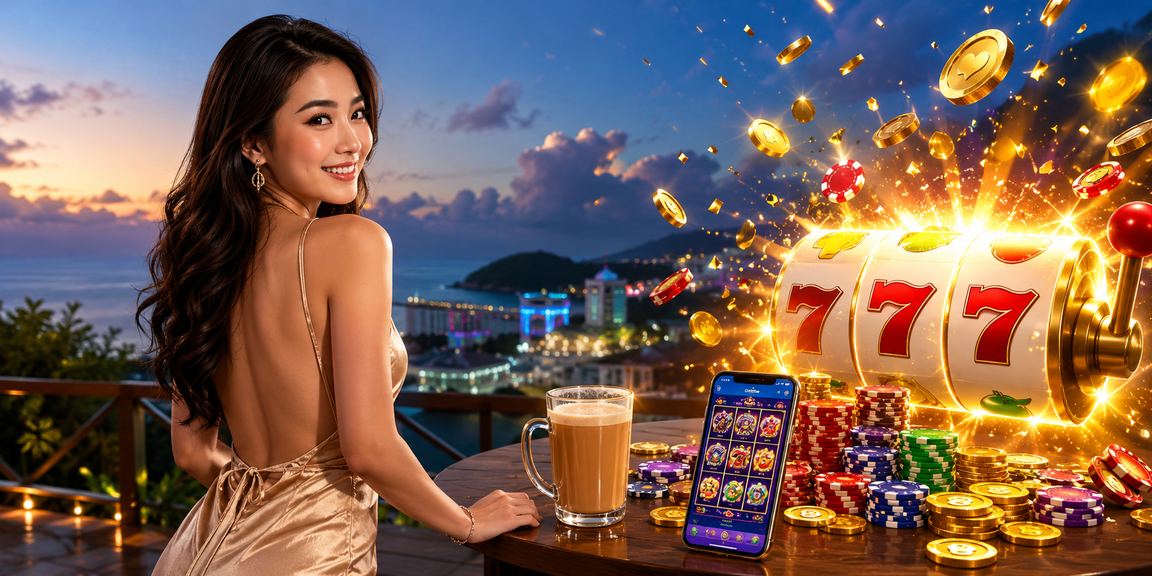 Mesin slot digital di Genting Highlands dengan lampu berwarna ungu